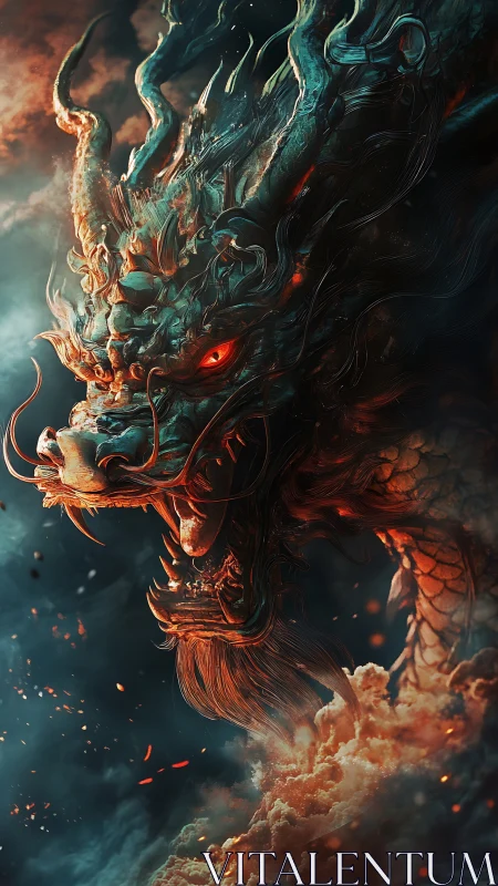 Storm-crowned inferno dragon erupts through swirling embers.