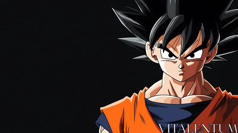 Saiyan warrior portrait stands against stark black background.