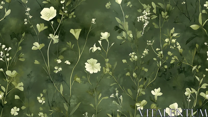 Delicate White Wildflowers on Deep Green Garden Background