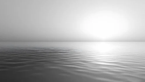 Minimalist monochrome seascape with soft glowing horizon.