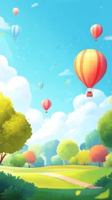 Sunlit balloon parade drifting above a candy-colored park.