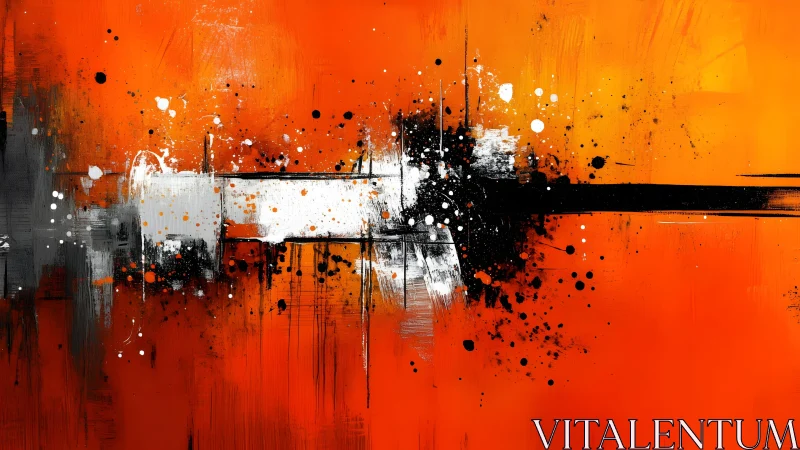 Abstract Expressionist Painting with Dynamic Black and White Splashes.