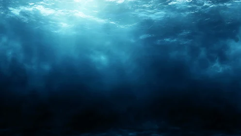 Deep ocean water glows under diffused surface light.