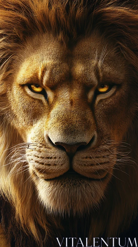 Warm golden-eyed lion sharing a calm, steady gaze.