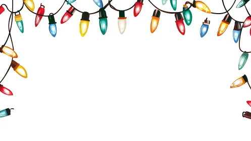 Colorful holiday string lights frame clean negative space