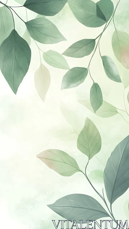 Gentle green leaves drifting softly across pale light.