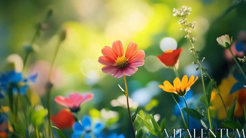 Vibrant Garden Blooms in Soft Focus Field.
