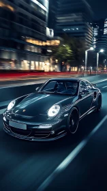 Midnight Porsche storms the neon city with liquid speed