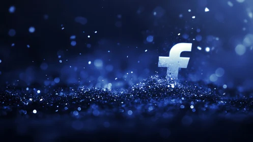 Shimmering blue social icon rising from glittering night.