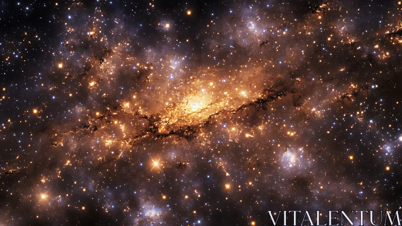 Golden starfield glow in a calm, welcoming night galaxy.