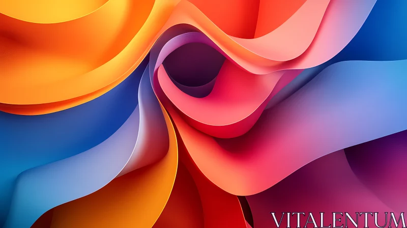 Vibrant folded color ribbons twist in flowing abstraction.