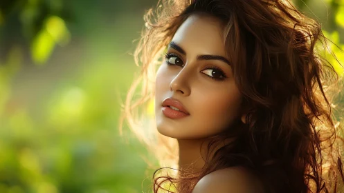 Digital portrait shows luminous woman in soft green bokeh