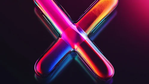 Gleaming neon X glows with vivid color on dark background