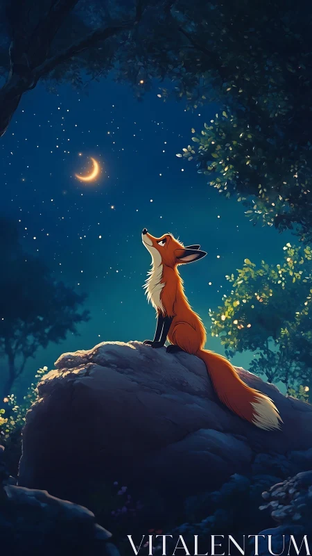 Stargazing fox waits for the crescent moon&rsquo;s quiet reply.