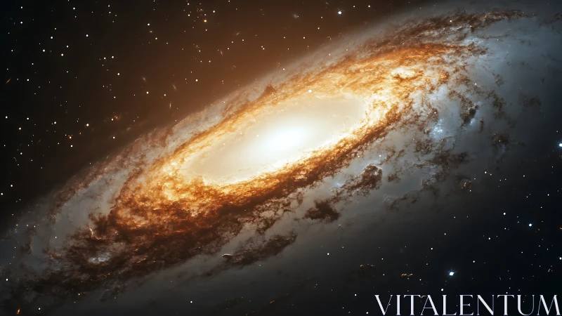 Spiral galaxy with bright core and dust lanes in deep space.