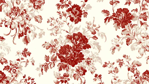 Vintage red floral wallpaper with storybook charm.