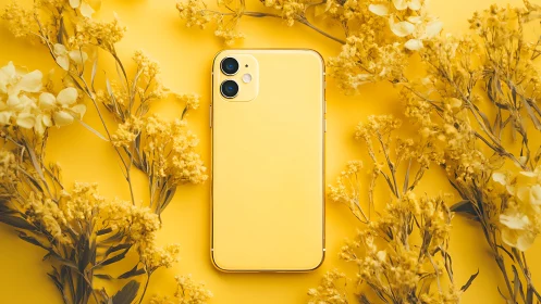 Yellow iPhone 11 with Dried Flowers Aesthetic.
