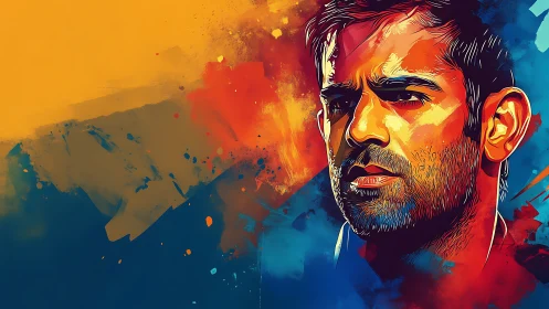 Male portrait rendered in bold multicolor digital painting