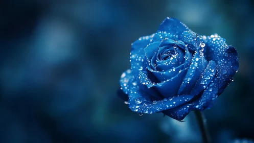 Macro closeup of dewy blue rose with shallow depth of field