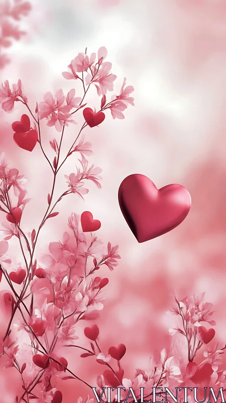 Pink Flowers with Heart Shapes in Dreamy Garden.