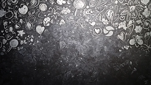 Chalk heart doodles scatter across textured blackboard field.