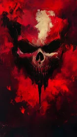 Red void skull emerging through chaotic painterly flames.