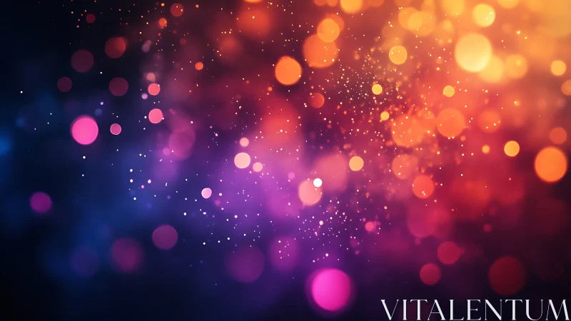Vibrant bokeh lights over purple orange gradient field.