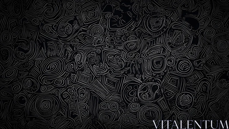 Abstract black and white doodle art with intricate swirling patterns.
