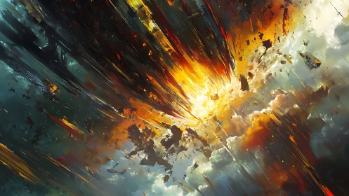 Fiery cosmic explosion bursts through fractured storm clouds