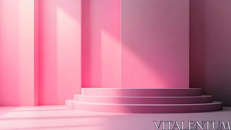 Monochrome pink podium with radial steps and soft planar lighting