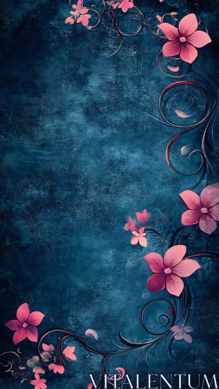 Coral Blooms Tango Against Deep Teal Grunge Canvas