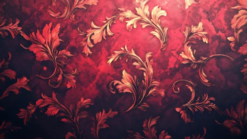 Golden flourishes dancing across a warm red backdrop.