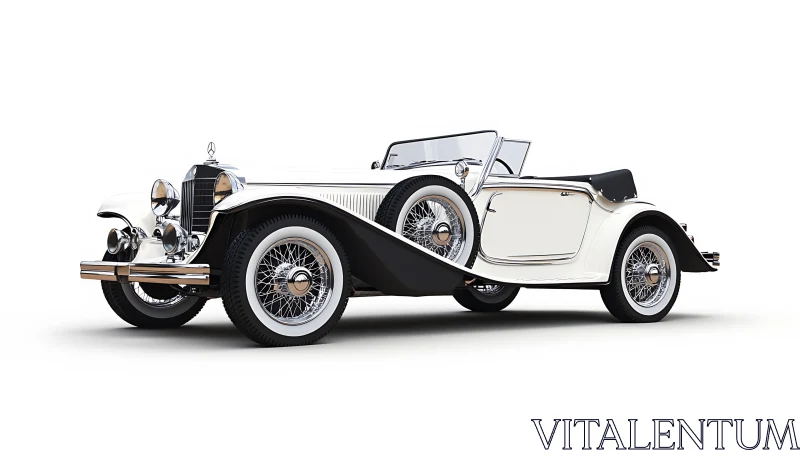 Vintage white roadster showcases elegant prewar design details.