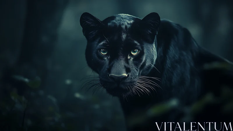 Black Leopard Portrait with Illuminated Eyes.