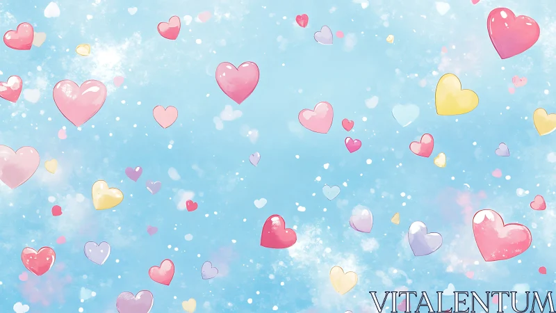 Floating Hearts Dance Across Cerulean Sky.