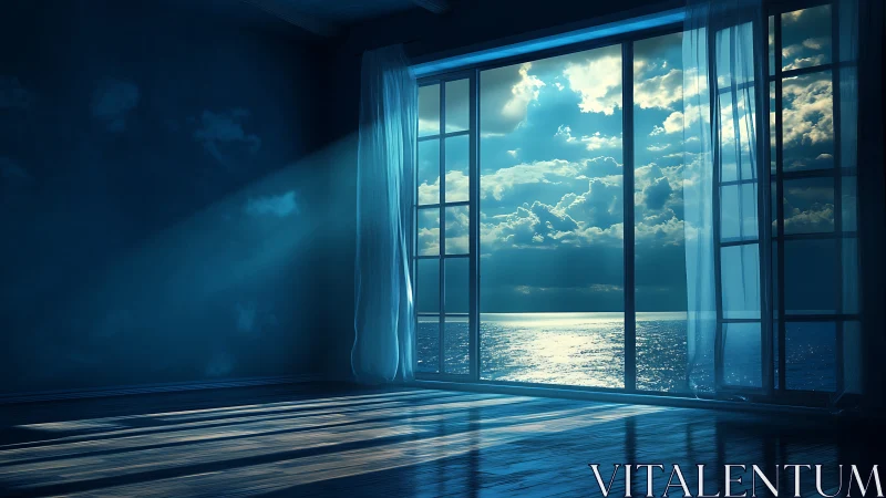 Moonlit tides quietly invade a blue room of drifting echoes
