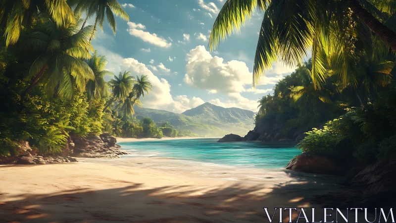 Tropical Lagoon Paradise: Digital Landscape Rendering.