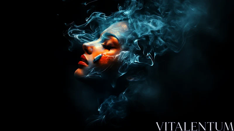 Luminous profile in turbulent cyan vapor field at night.