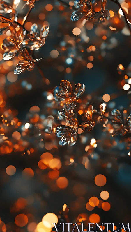 Crystal blossoms glow against deep teal bokeh background