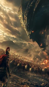 Stormlit Spartan standoff with colossal fire-eyed titan.