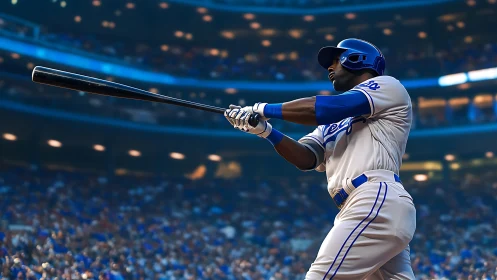 Powerful baseball swing captures a thrilling stadium moment