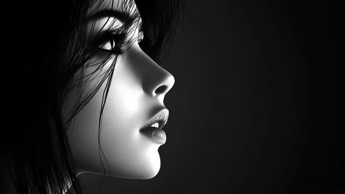 Monochrome side-profile portrait uses high-contrast rim lighting