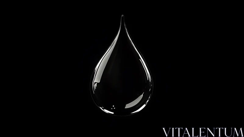 Luminous silver droplet suspended in calm midnight darkness.