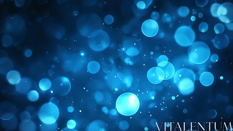 Abstract blue bokeh background with glowing light circles.