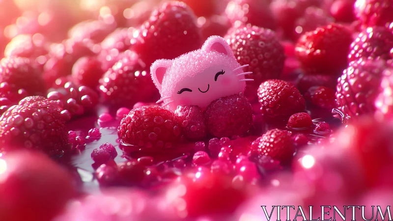 Sugary berry bath with a smiling pink kitty friend.