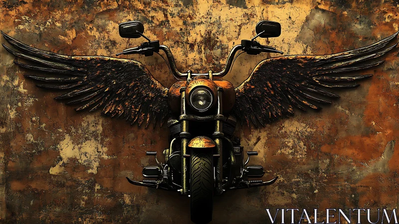 Winged cruiser motorcycle rendered with grunge metallic texture and depth