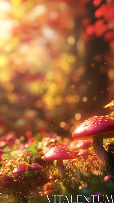 Mushrooms occupy a shallow depth-of-field forest clearing