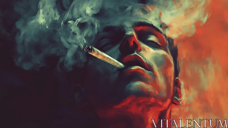 Smoky portrait of a pensive soul bathed in bold color tones.