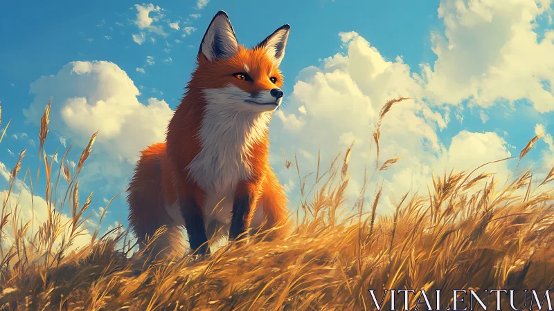 Golden fields welcome a proud fox under wide summer skies