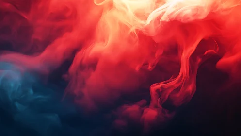 Red and blue swirling smoke gradient on dark backdrop.